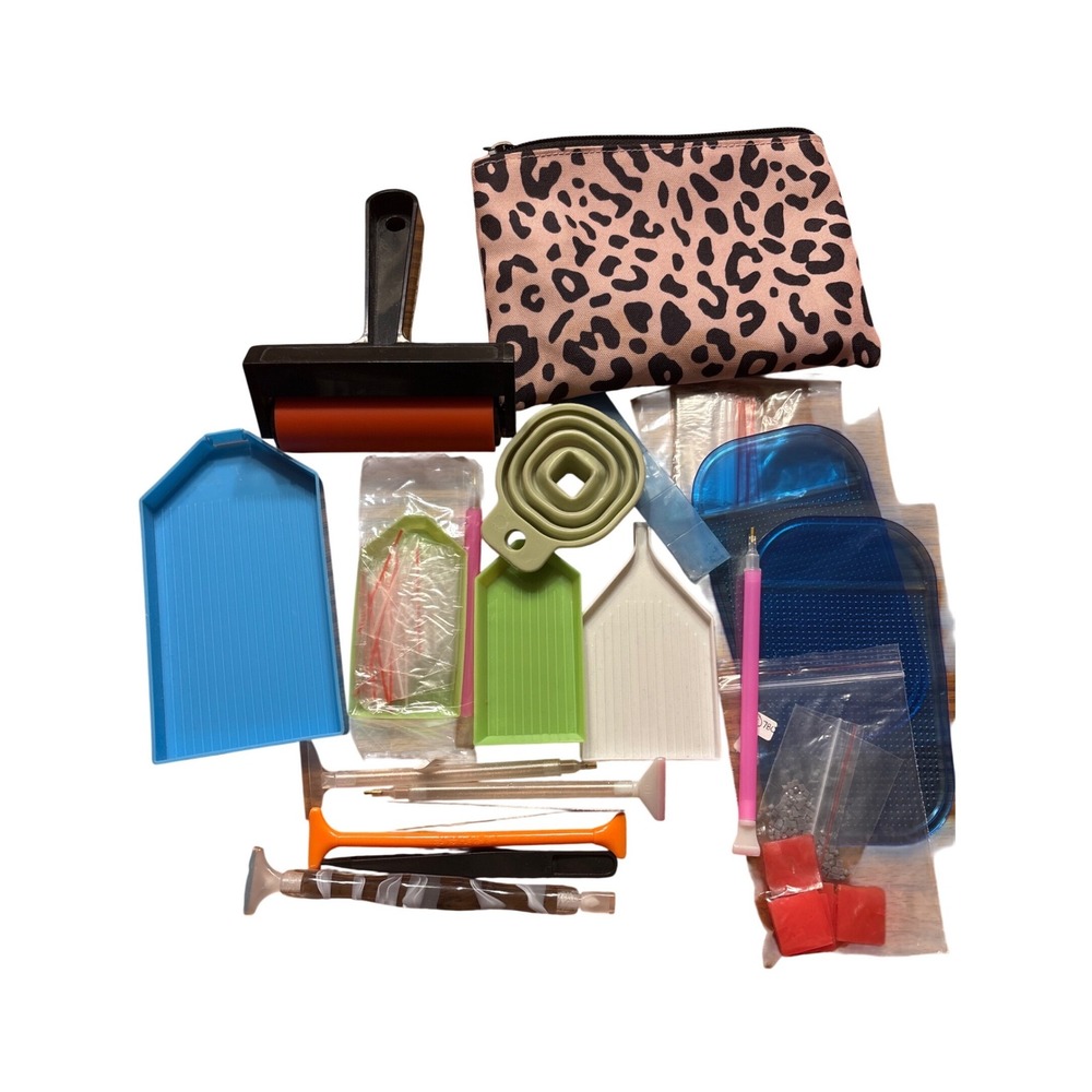 Diamond Painting Tool Kit with Roller Trays Drill Pens and Leopard Storage Bag